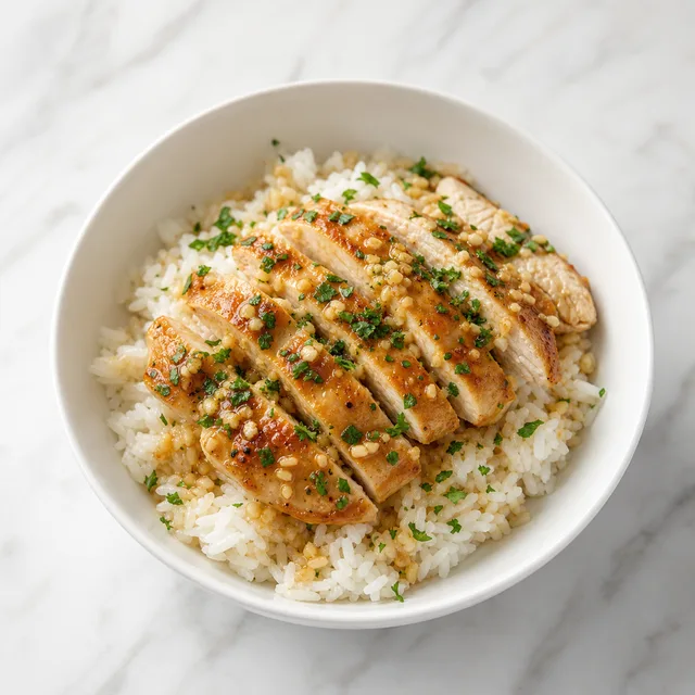 Garlic chicken and rice bowl from KAI’s approved recipe photography
